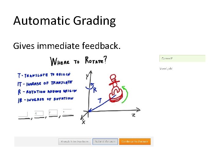 Automatic Grading Gives immediate feedback. Automatic Grading Gives immediate feedback.