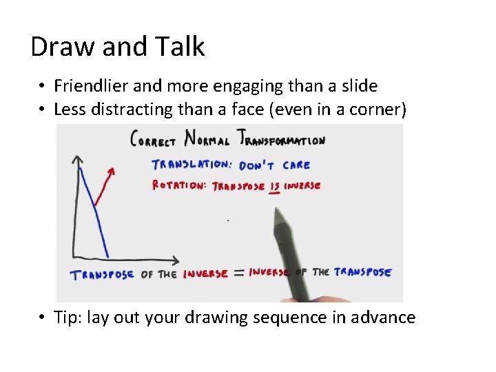 Draw and Talk • Friendlier and more engaging than a slide • Less distracting Draw and Talk • Friendlier and more engaging than a slide • Less distracting