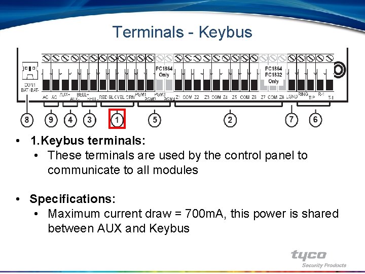 Terminals - Keybus • 1. Keybus terminals: • These terminals are used by the