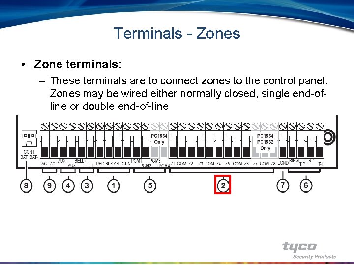 Terminals - Zones • Zone terminals: – These terminals are to connect zones to