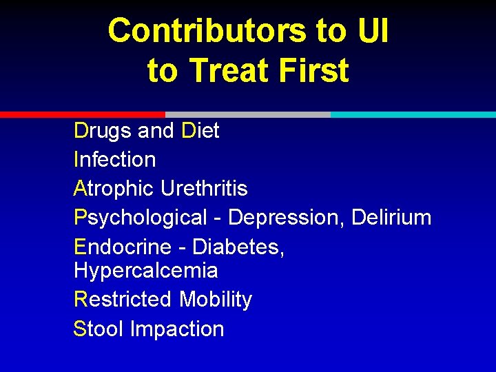 Contributors to UI to Treat First Drugs and Diet Infection Atrophic Urethritis Psychological -
