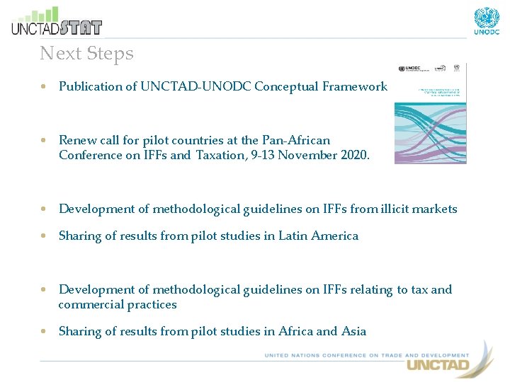 Next Steps • Publication of UNCTAD-UNODC Conceptual Framework • Renew call for pilot countries