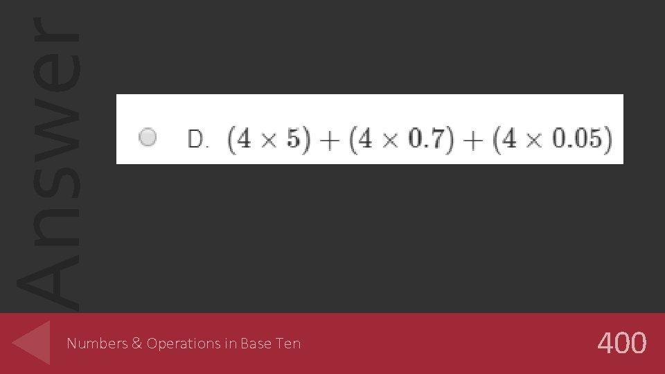 Answer Numbers & Operations in Base Ten 400 