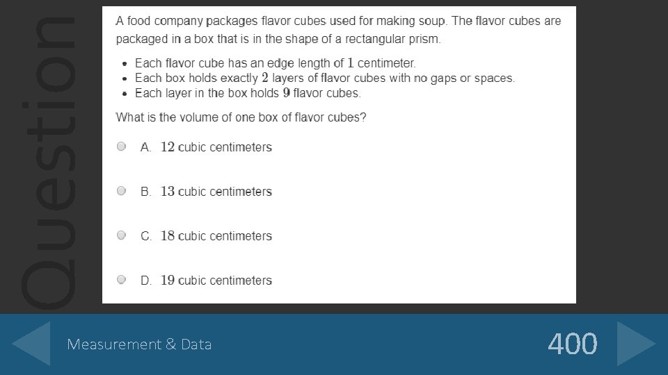 Question Measurement & Data 400 