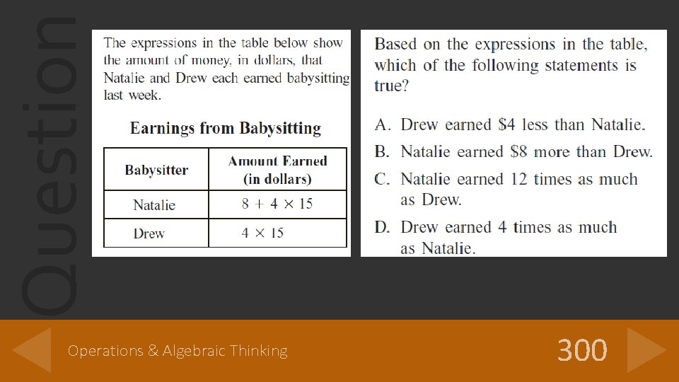 Question Operations & Algebraic Thinking 300 