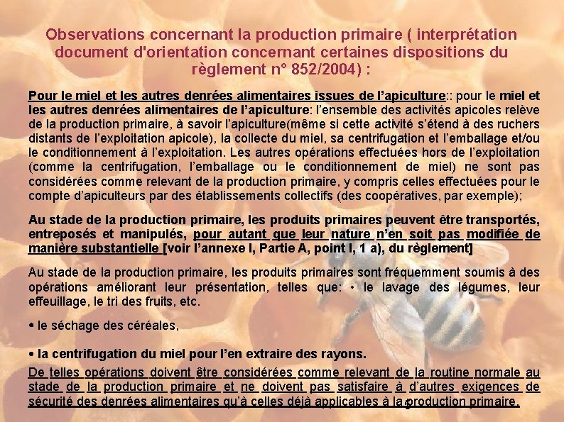 Observations concernant la production primaire ( interprétation document d'orientation concernant certaines dispositions du règlement