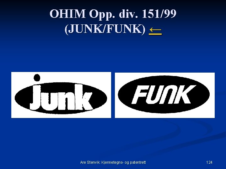 OHIM Opp. div. 151/99 (JUNK/FUNK) ← Are Stenvik: Kjennetegns- og patentrett 124 