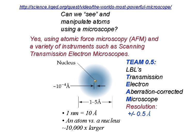 http: //science. kqed. org/quest/video/the-worlds-most-powerful-microscope/ Can we “see” and manipulate atoms using a microscope? Yes, http: //science. kqed. org/quest/video/the-worlds-most-powerful-microscope/ Can we “see” and manipulate atoms using a microscope? Yes,