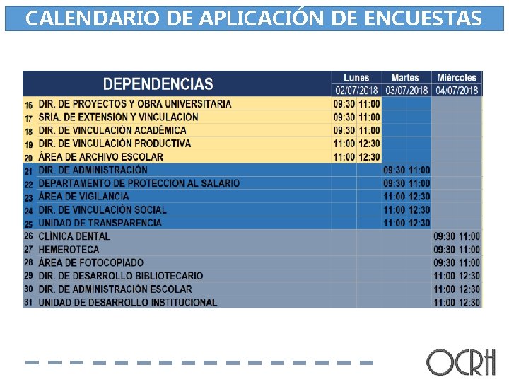 CALENDARIO DE APLICACIÓN DE ENCUESTAS 