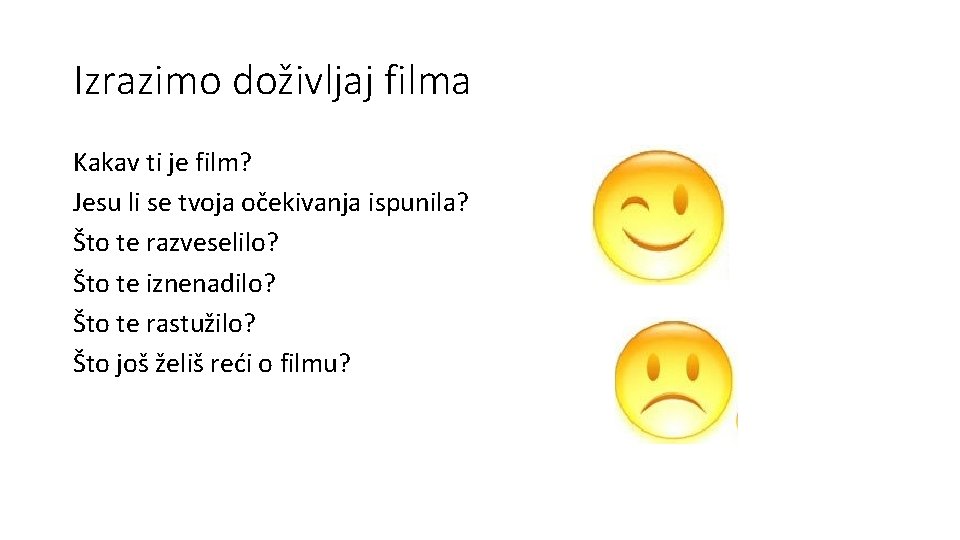 Izrazimo doživljaj filma Kakav ti je film? Jesu li se tvoja očekivanja ispunila? Što