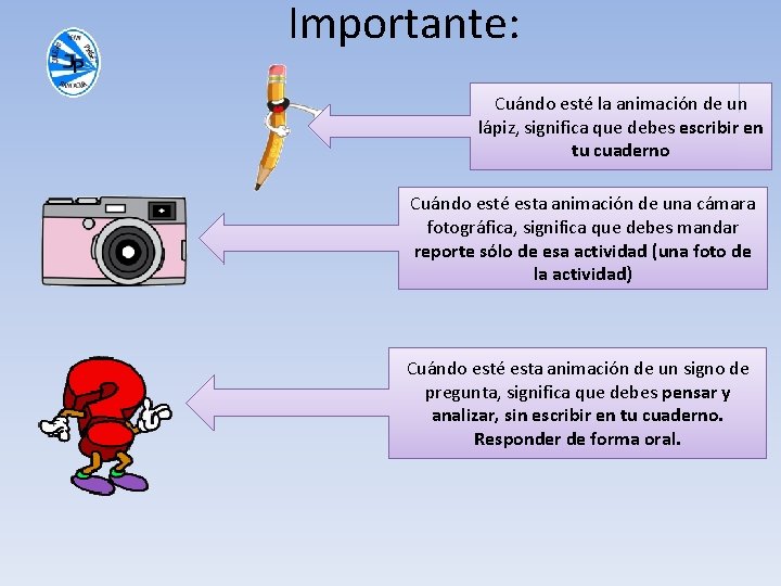 Importante: Cuándo esté la animación de un lápiz, significa que debes escribir en tu