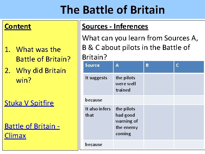 The Battle of Britain Content 1. What was the Battle of Britain? 2. Why