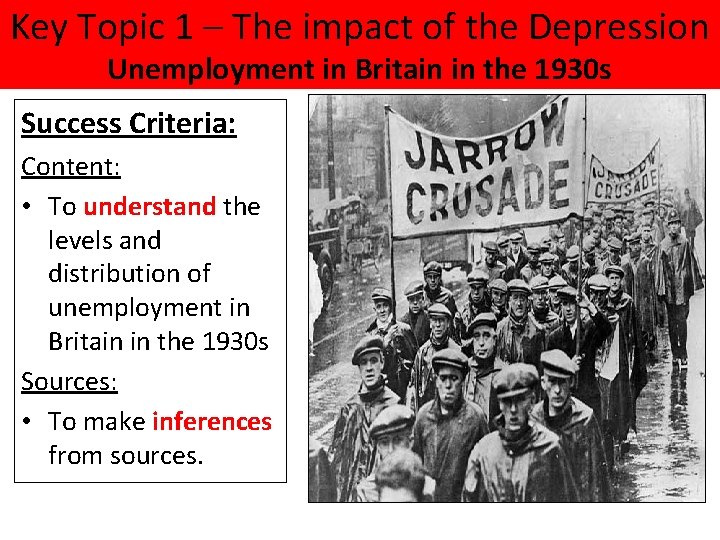 Key Topic 1 – The impact of the Depression Unemployment in Britain in the