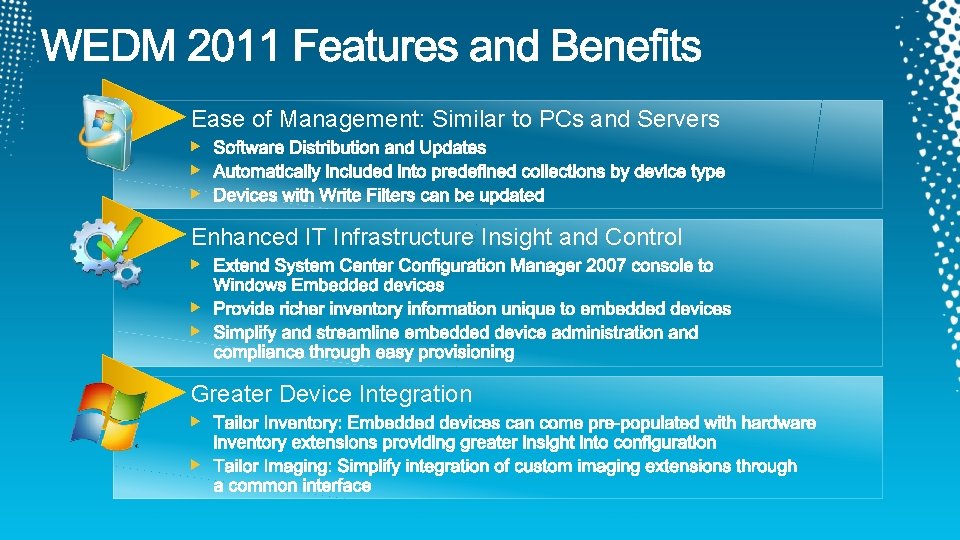 Ease of Management: Similar to PCs and Servers Enhanced IT Infrastructure Insight and Control
