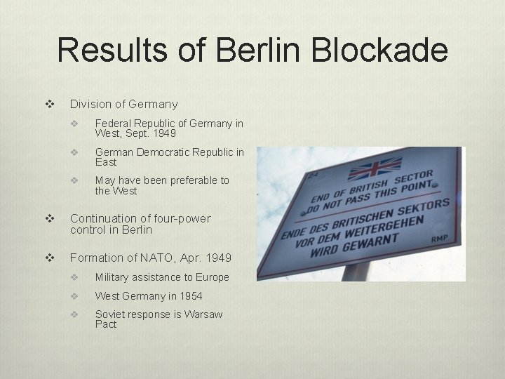 Results of Berlin Blockade v Division of Germany v Federal Republic of Germany in