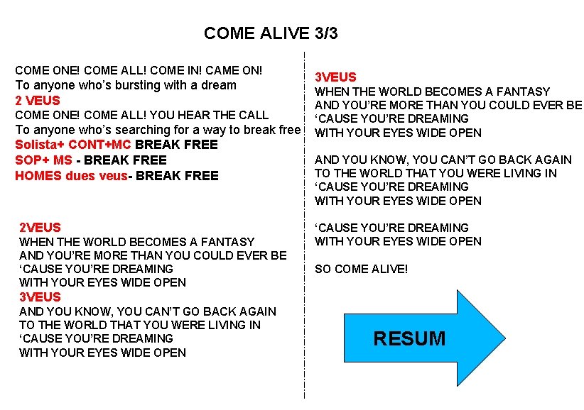 COME ALIVE 3/3 COME ONE! COME ALL! COME IN! CAME ON! To anyone who’s