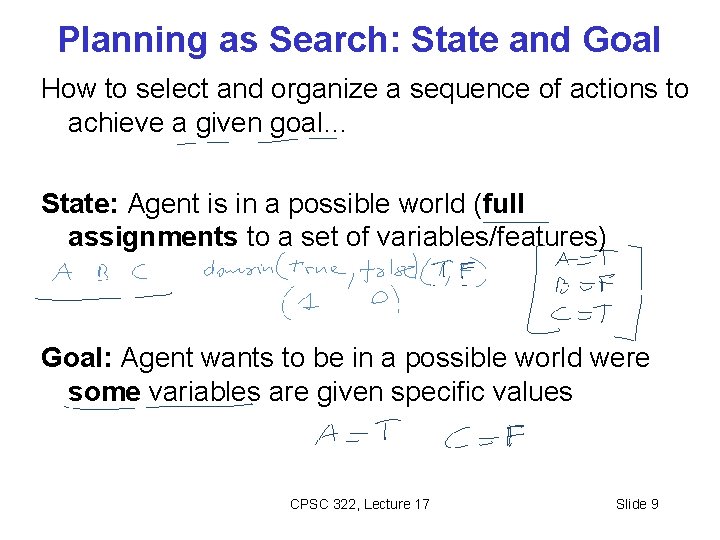 Planning as Search: State and Goal How to select and organize a sequence of