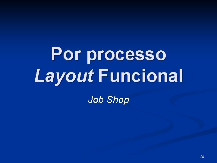 Por processo Layout Funcional Job Shop 34 