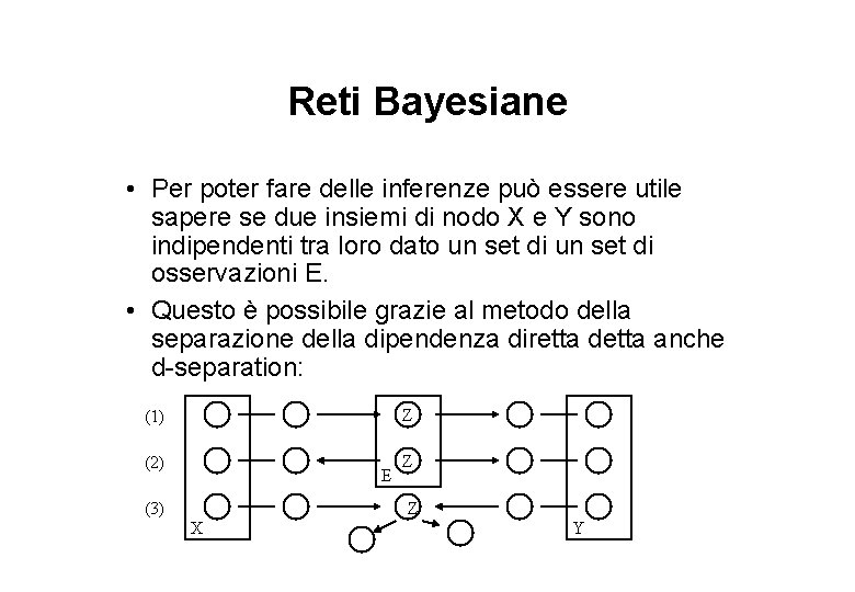 Reti Bayesiane • Per poter fare delle inferenze può essere utile sapere se due