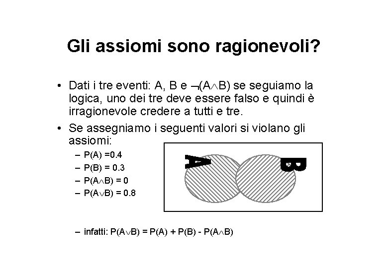 Gli assiomi sono ragionevoli? • Dati i tre eventi: A, B e (A B)