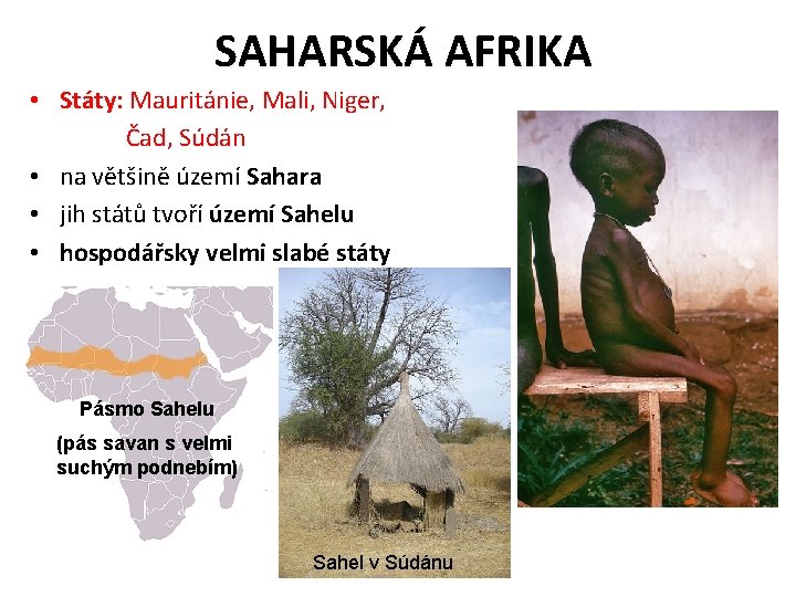 SAHARSKÁ AFRIKA • Státy: Mauritánie, Mali, Niger, Čad, Súdán • na většině území Sahara