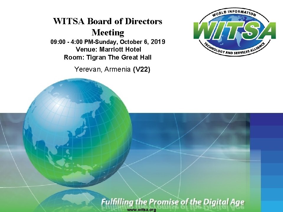WITSA Board of Directors Meeting 09: 00 - 4: 00 PM-Sunday, October 6, 2019