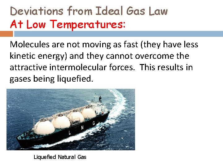 Deviations from Ideal Gas Law At Low Temperatures: Molecules are not moving as fast
