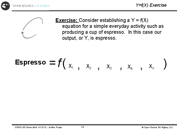 Y=f(X) Exercise: Consider establishing a Y = f(X) equation for a simple everyday activity