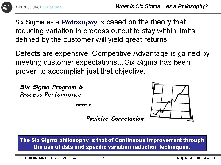 What is Six Sigma…as a Philosophy? based on theory that reducing variation in process