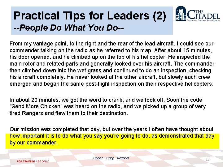 Practical Tips for Leaders (2) --People Do What You Do-From my vantage point, to