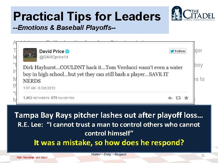 Practical Tips for Leaders --Emotions & Baseball Playoffs-Amidst some Twitter taunting from fans, Price