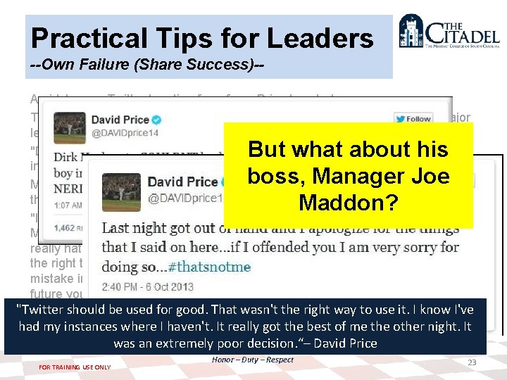 Practical Tips for Leaders --Own Failure (Share Success)-Amidst some Twitter taunting from fans, Price