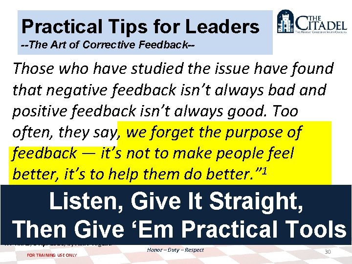Practical Tips for Leaders --The Art of Corrective Feedback-- Those who have studied the