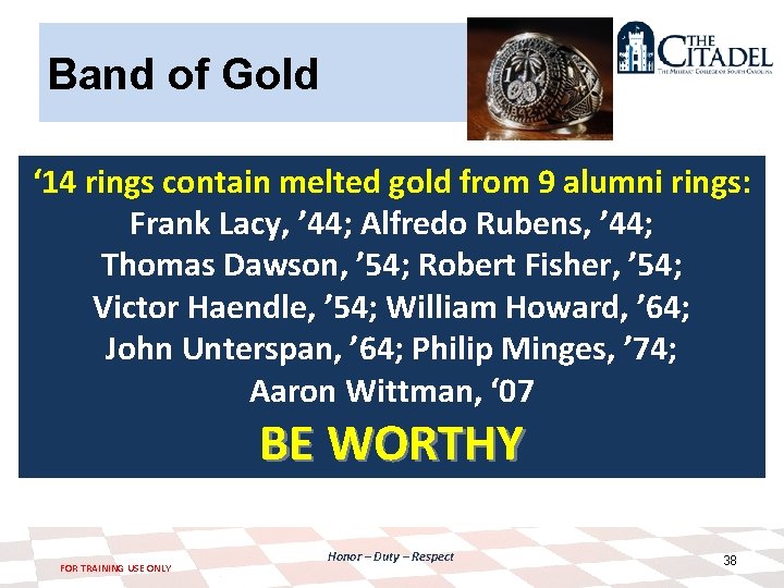 Band of Gold ‘ 14 rings contain melted gold from 9 alumni rings: Frank