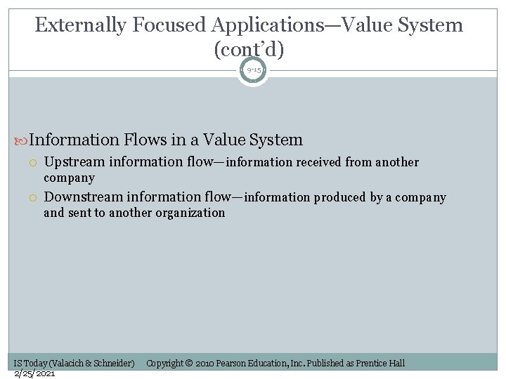Externally Focused Applications—Value System (cont’d) 9 -15 Information Flows in a Value System Upstream