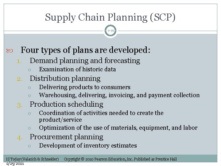 Supply Chain Planning (SCP) 9 -59 Four types of plans are developed: 1. Demand
