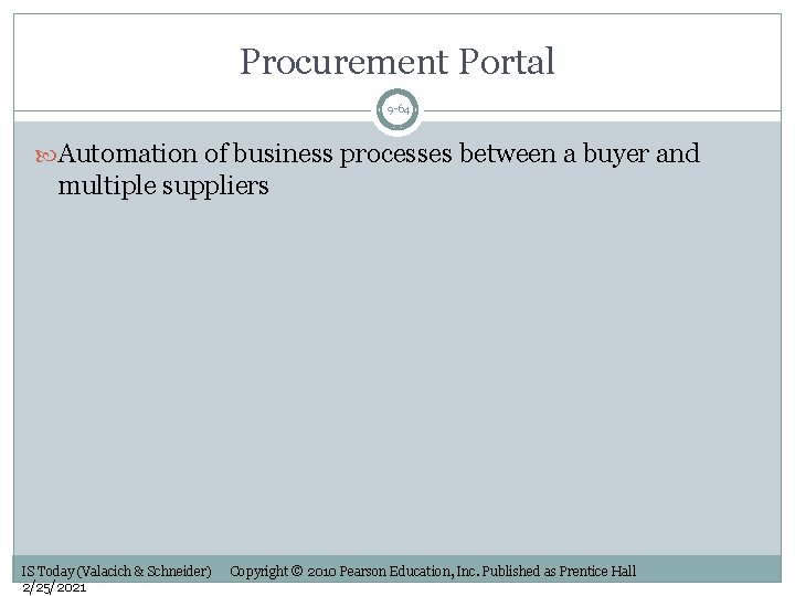 Procurement Portal 9 -64 Automation of business processes between a buyer and multiple suppliers