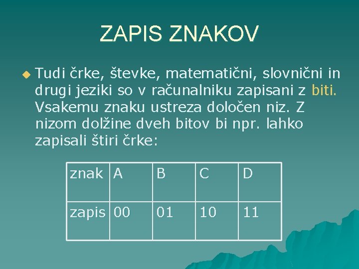 ZAPIS ZNAKOV u Tudi črke, števke, matematični, slovnični in drugi jeziki so v računalniku