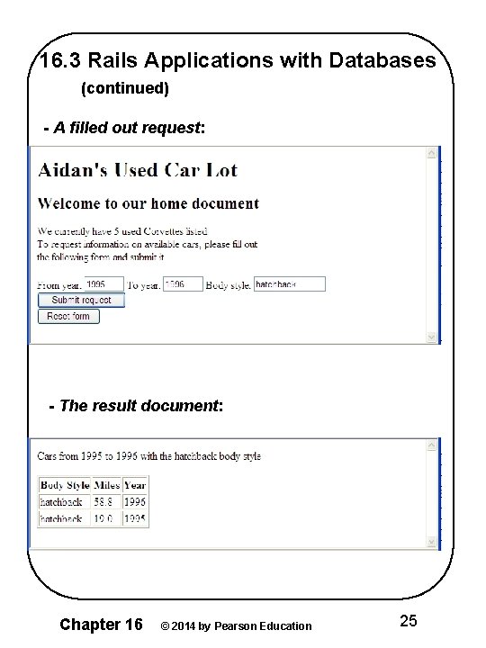 16. 3 Rails Applications with Databases (continued) - A filled out request: - The