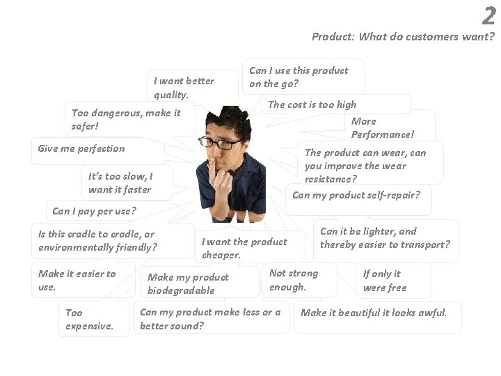 2 Product: What do customers want? I want better quality. Too dangerous, make it