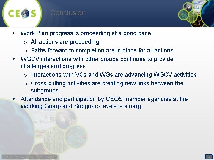 Conclusion • Work Plan progress is proceeding at a good pace o All actions Conclusion • Work Plan progress is proceeding at a good pace o All actions