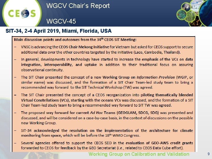 WGCV Chair’s Report WGCV-45 SIT-34, 2 -4 April 2019, Miami, Florida, USA Working Group WGCV Chair’s Report WGCV-45 SIT-34, 2 -4 April 2019, Miami, Florida, USA Working Group