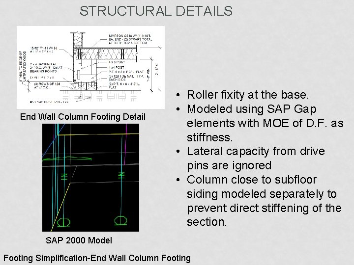 STRUCTURAL DETAILS End Wall Column Footing Detail • Roller fixity at the base. •