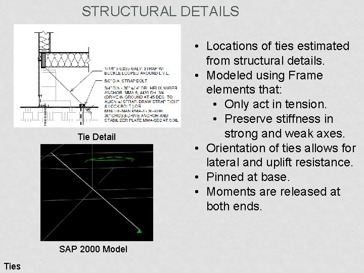 STRUCTURAL DETAILS Tie Detail SAP 2000 Model Ties • Locations of ties estimated from