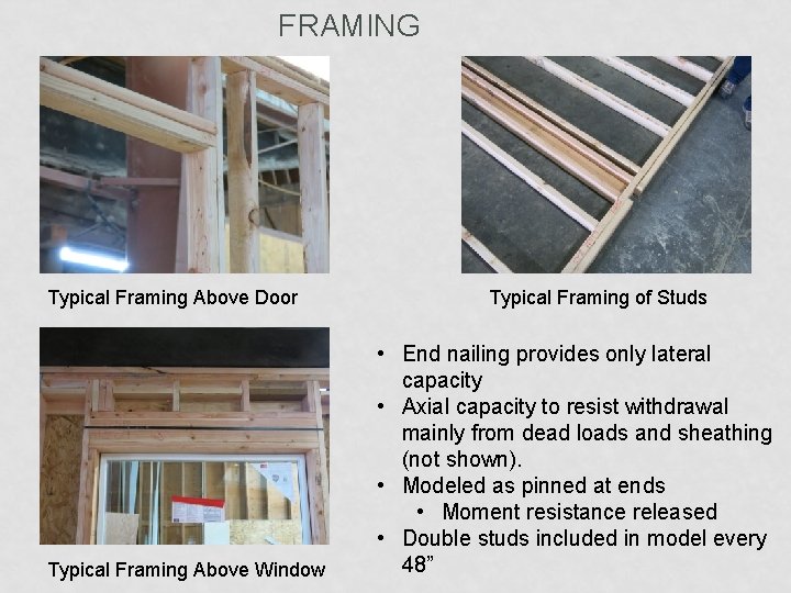 FRAMING Typical Framing Above Door Typical Framing Above Window Typical Framing of Studs •