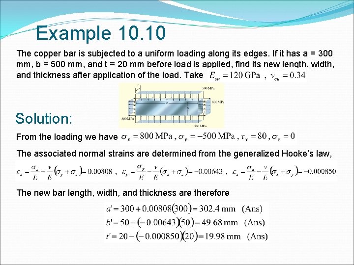 Example 10. 10 The copper bar is subjected to a uniform loading along its