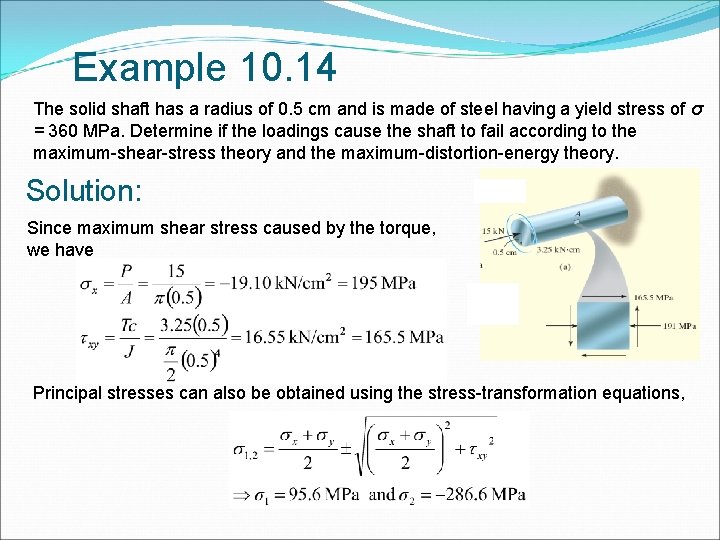 Example 10. 14 The solid shaft has a radius of 0. 5 cm and