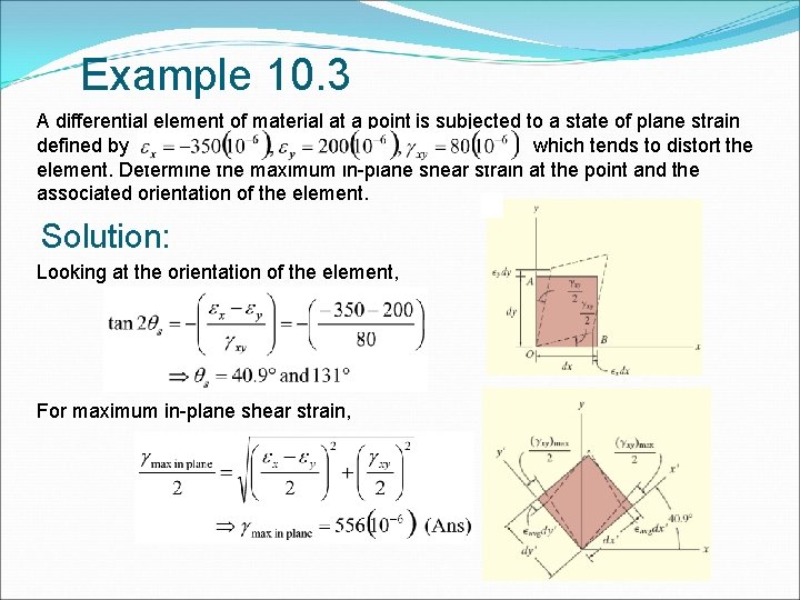 Example 10. 3 A differential element of material at a point is subjected to