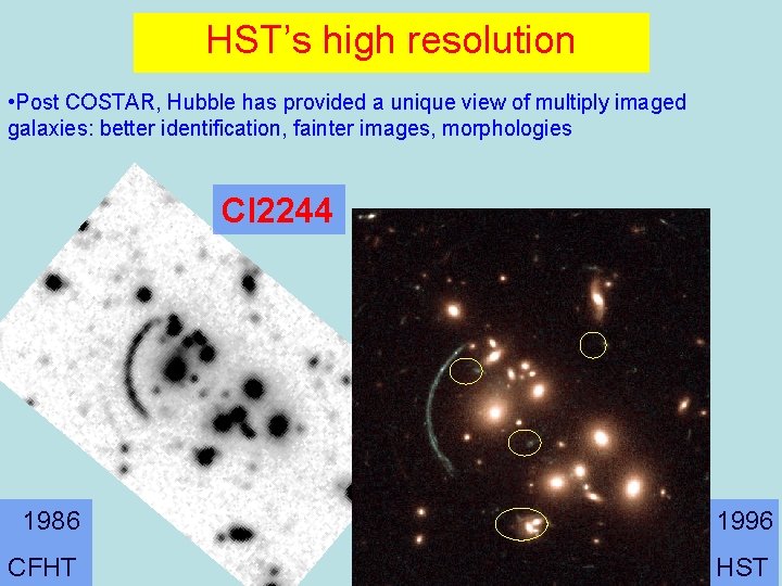 HST’s high resolution • Post COSTAR, Hubble has provided a unique view of multiply