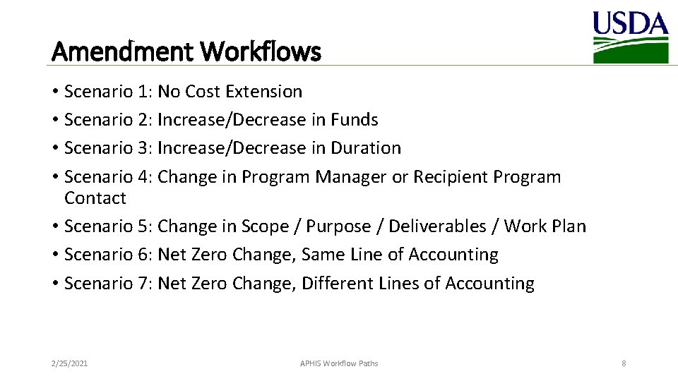 Amendment Workflows • Scenario 1: No Cost Extension • Scenario 2: Increase/Decrease in Funds